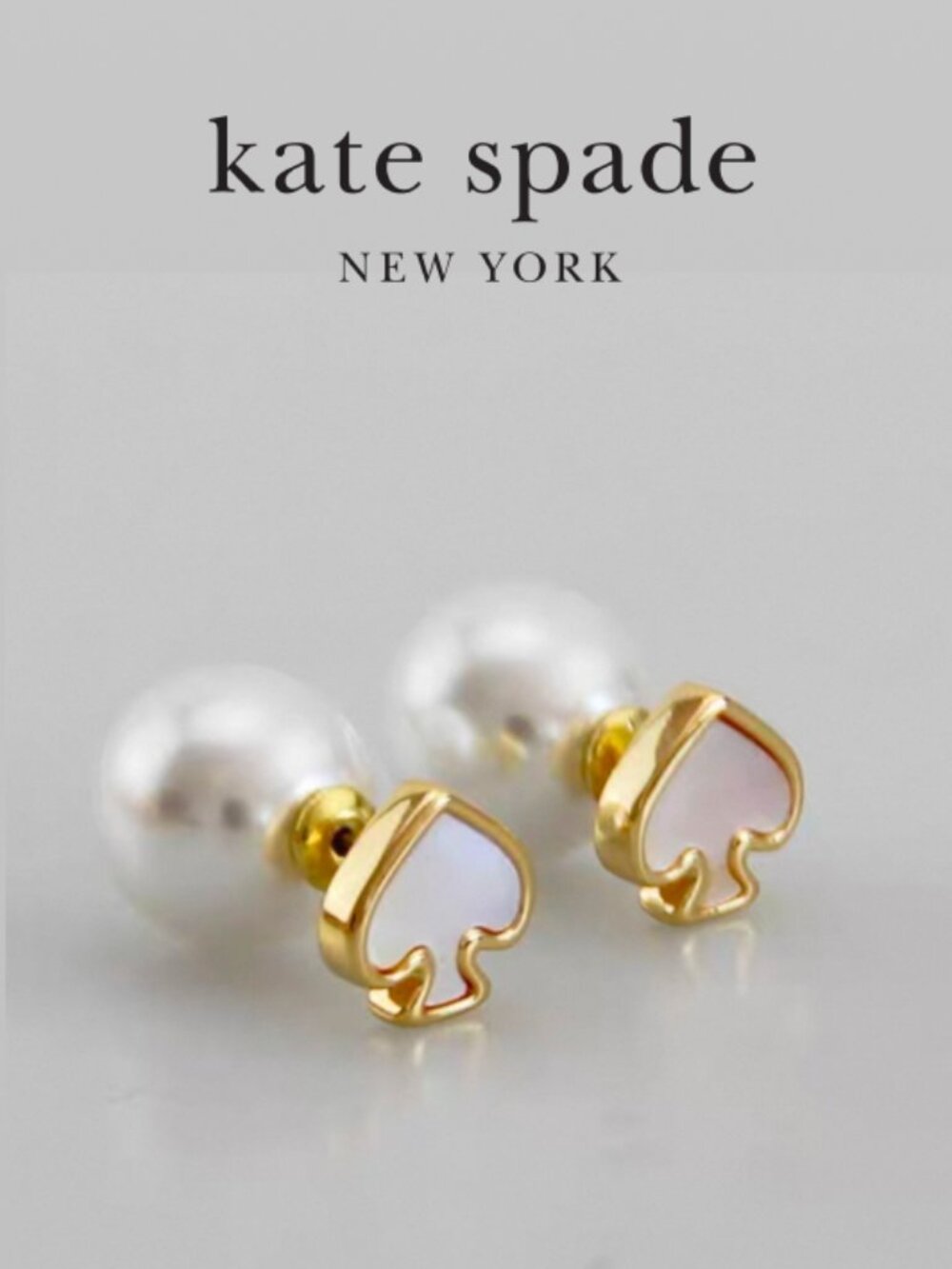 Kate Spade Mother of Pearl Spade Stud Earrings Gold Tone Signature Logo Earrings